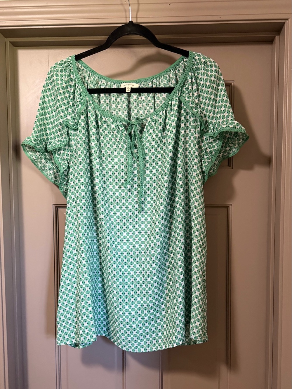 Max Studio Green Printed Tie-Neck Tunic 2x
